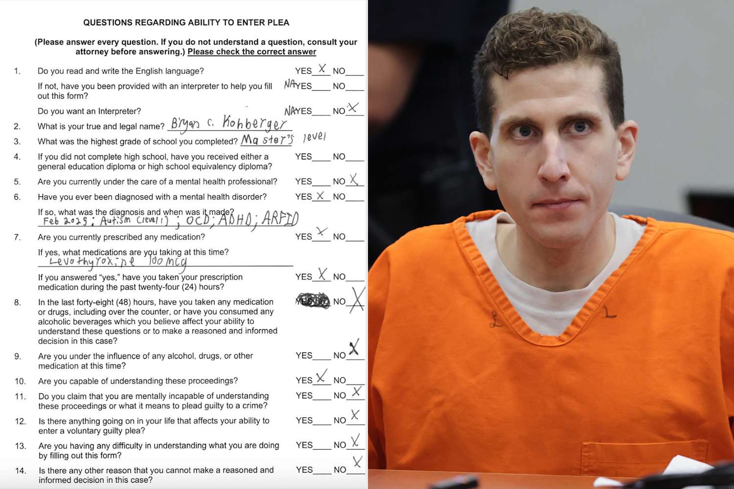 Kohberger's Handwritten Guilty Plea Reveals Four Mental Health Disorders Kohberger's Handwritten Guilty Plea Reveals Four Mental Health Disorders